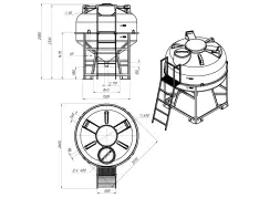 Емкость ЦКТ 3000 л с патрубком 160мм с фланцем под плотность до 1,2 г/см3 белая в обрешетке с лестницей