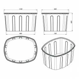 Ванна пластиковая пищевая О, 400 л, HDPE, черный [131.0400.899.0]